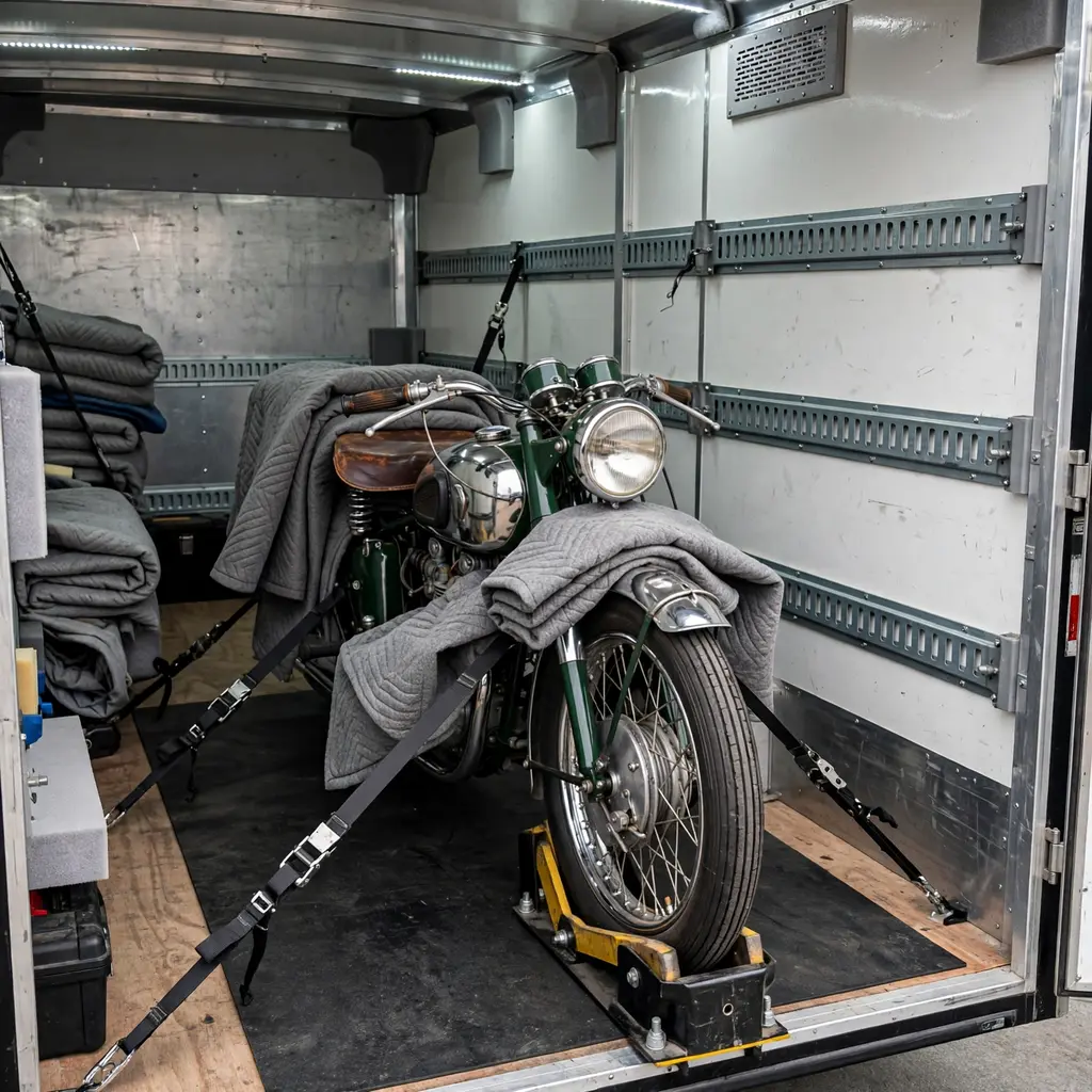 Luxury Motorcycle Prepared For Enclosed Transport