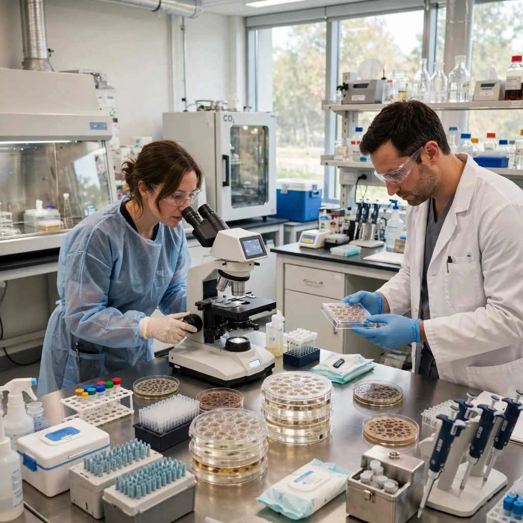 Researchers Analyzing Cell Cultures