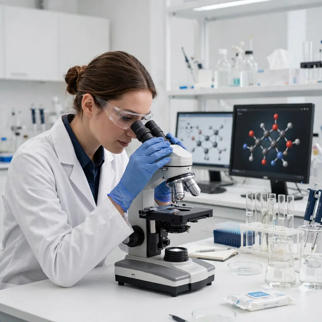 Scientist Examining Peptide Research Samples
