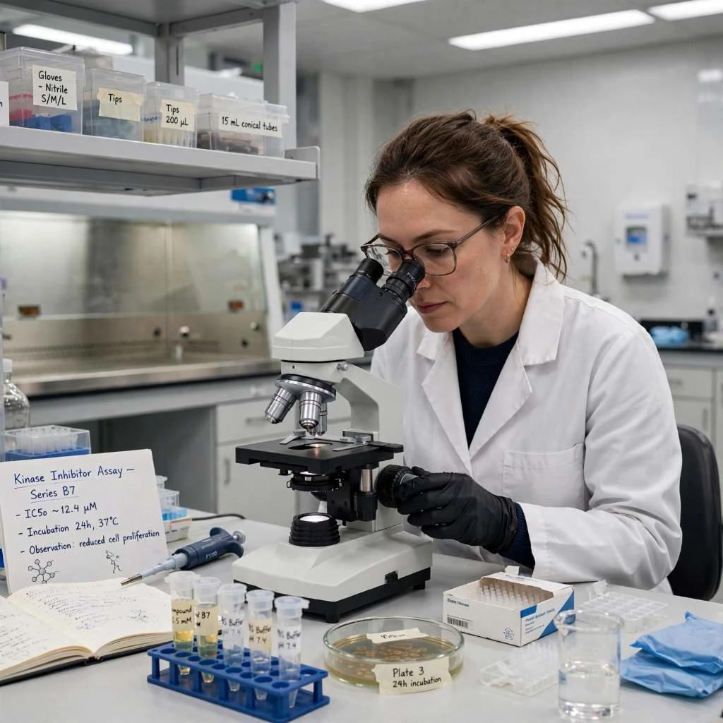 Scientist Performing Kinase Inhibitor Assay Research